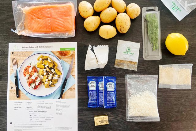 ingredients for Salmon Cakes with Dill Hollandaise and Greek-Style Potatoes from Home Chef