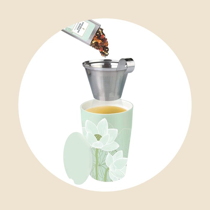 Tea Forte Lotus Kati Steeping Cup, 12oz Ceramic Tea Infuser Mug With Lid