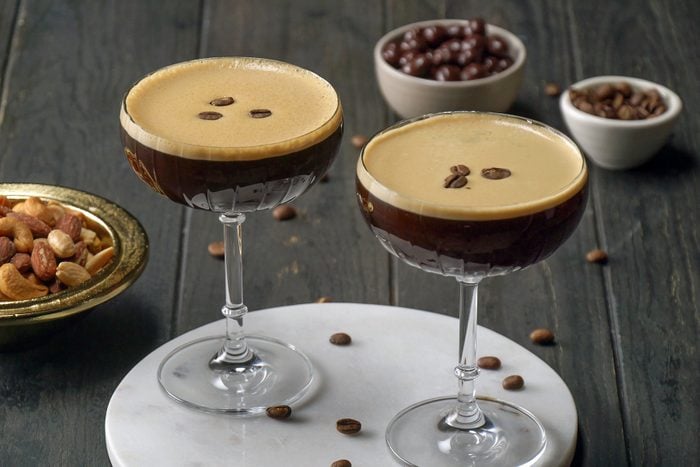 Serve the Espresso Martini with beans floating on the top