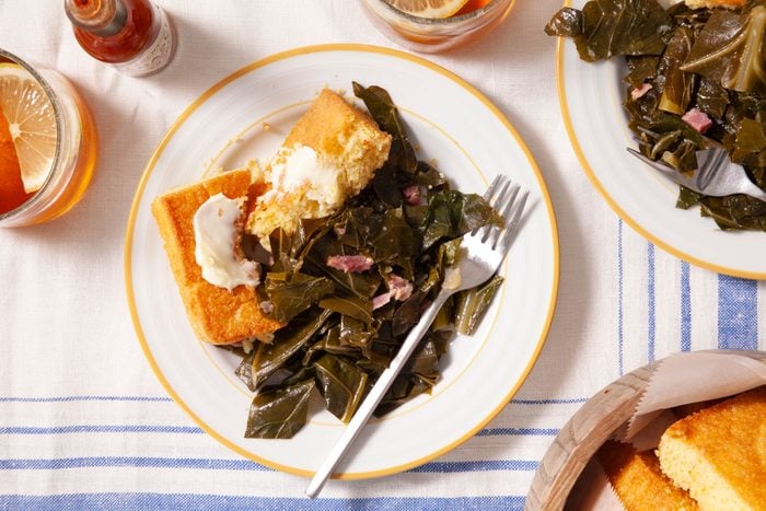 Collard Greens served with buttery cornbread