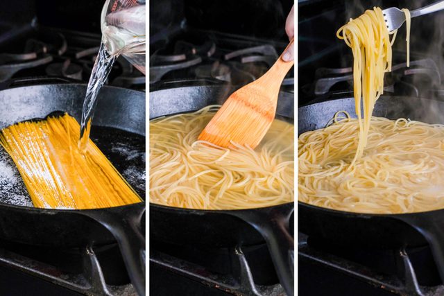 Boiling Spaghetti Pasta in Skillet, Does The Cold Water Pasta Hack Work?