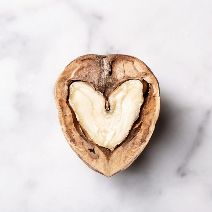 Walnut heart isolated. Love concept. Healthy food