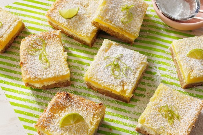 Key Lime Bars garnished with the lime on top