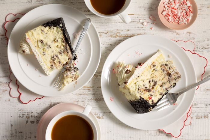 Peppermint Cheesecake slices on plates