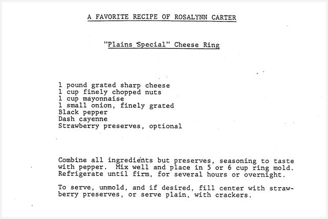 Toh Rosalynn Carter Plains Special Cheese Ring Courtesy Courtesy The U.s. National Archives