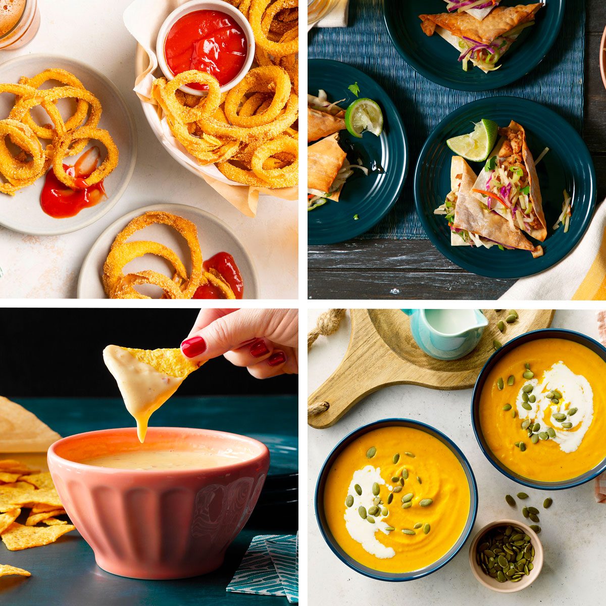 Grid of 4 images with different food items