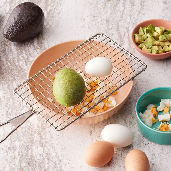 Egg and avocado on wire rack