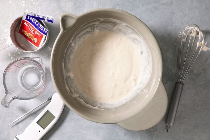 Activating the yeast in large bowl
