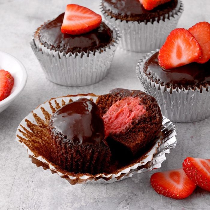 Chocolate Cupcakes with Strawberry Filling