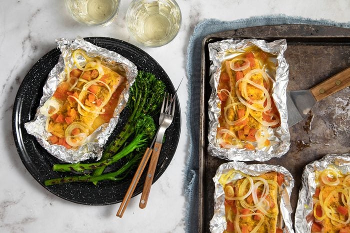 Grill the salmon foil packs