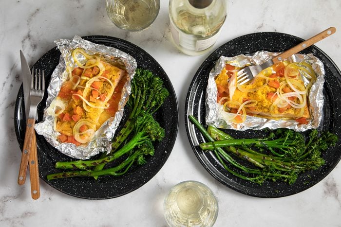 Grilled Salmon In Foil served and ready to eat