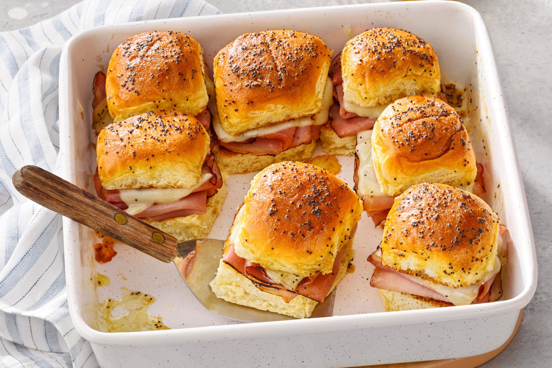 A Tray of Ham And Swiss Sliders
