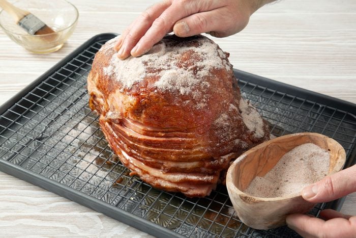Glaze the ham with mixture on rack