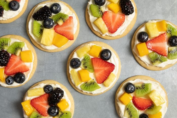 Cookies with fruits topping on them