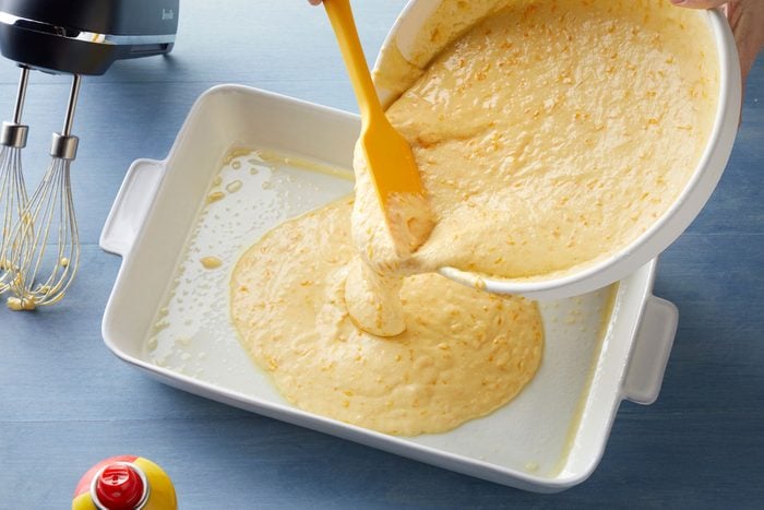 Pouring batter in pan