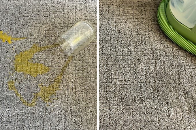 Spilled Juice on the carpet and a clean carpet