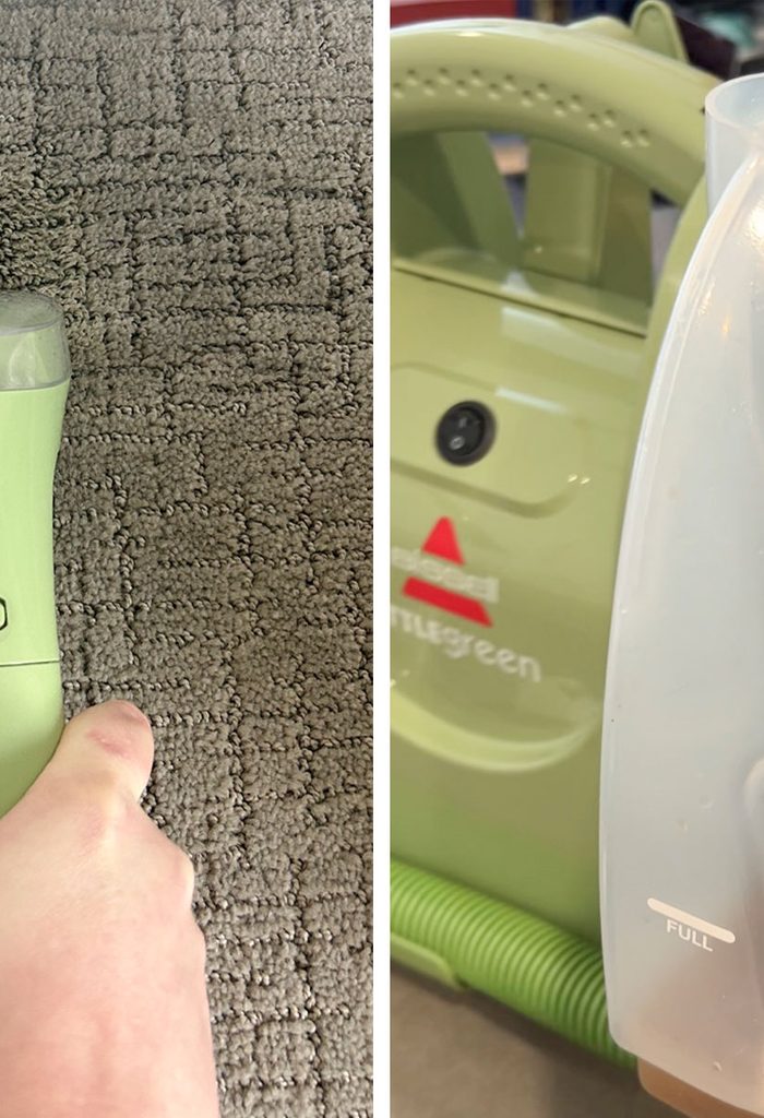 Cleaning the carpet with Bissell Little Green Machine