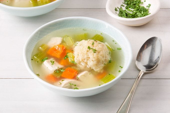 Matzo Ball Soup served in a bowl