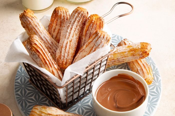 Air Fryer Churros served with chocolate dip