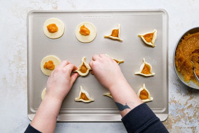 Apricot Filled Triangles on a tray before baking