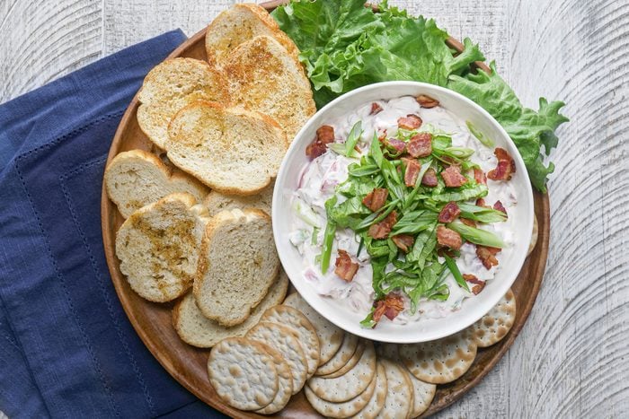 Blt Dip served with crackers and bread 