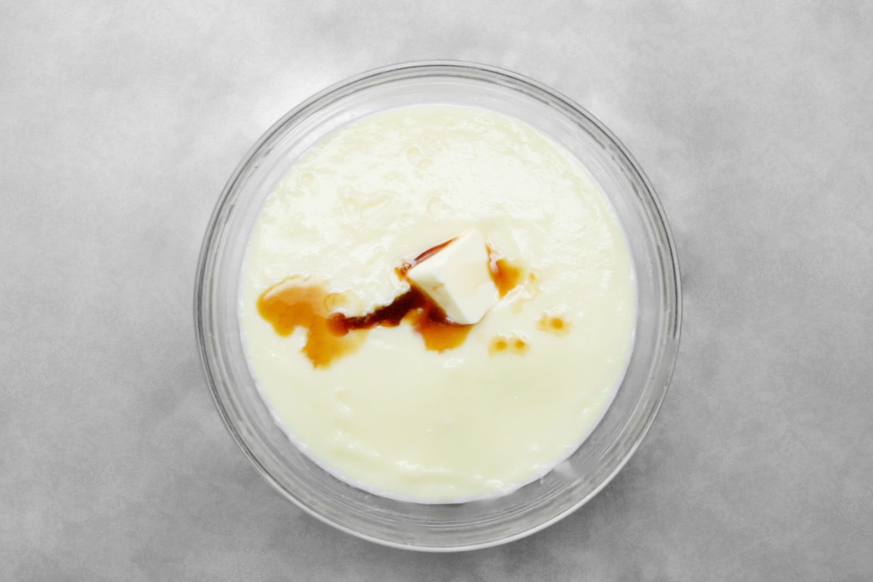 butter and vanilla in custard mixture 