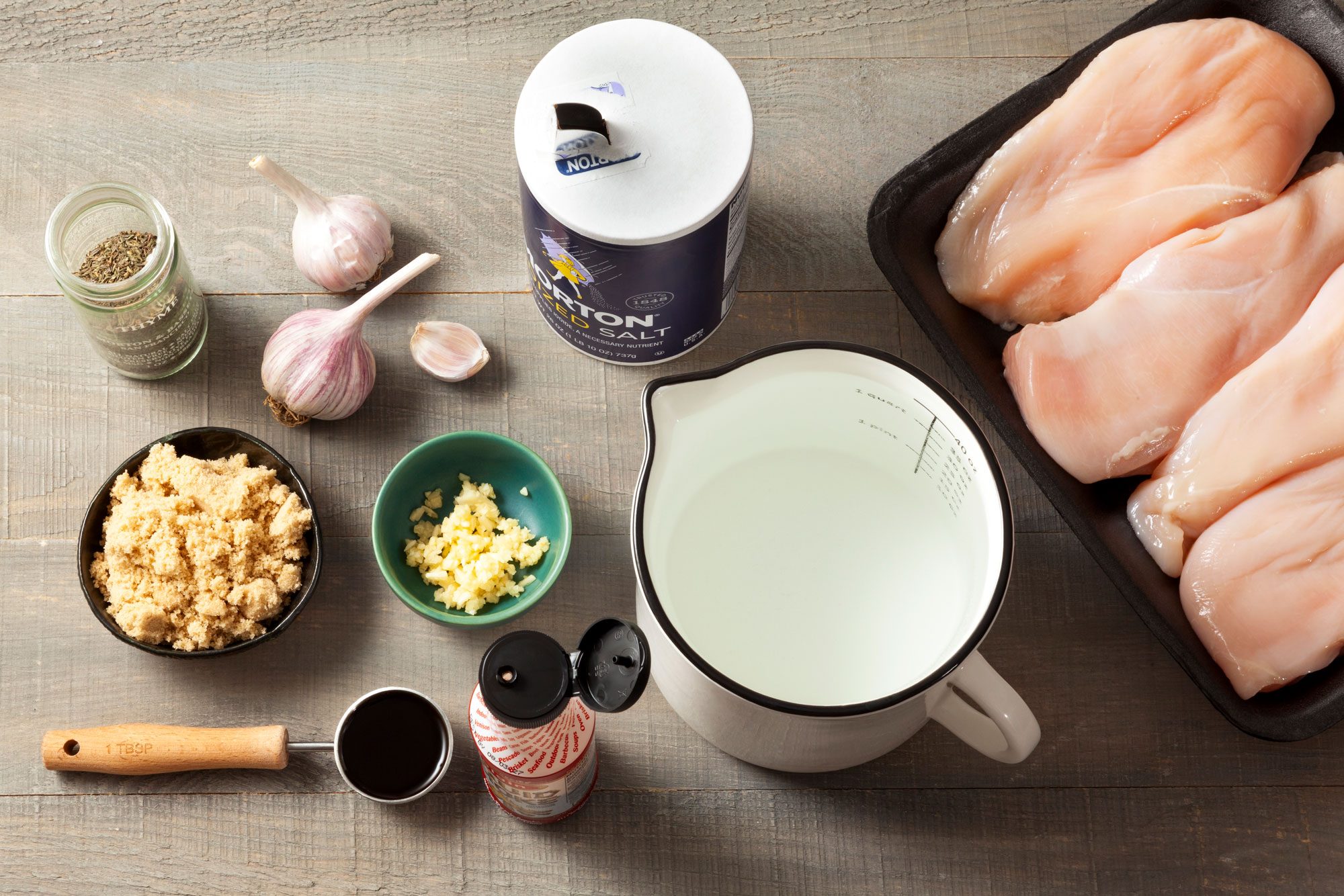 Ingredients for Barbecue Chicken Sliders on Wooden Surface