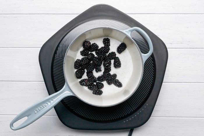 Tapioca Salt and black berries mixed together in a large sauce pan
