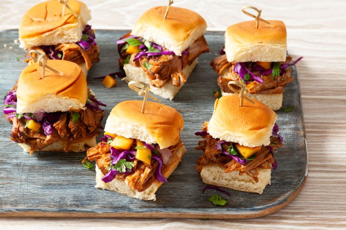 Caribbean Chipotle Pork Sliders served in a large plate