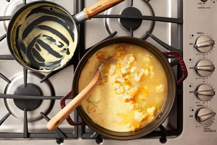 Cooking the Cauliflower Soup in large saucepan