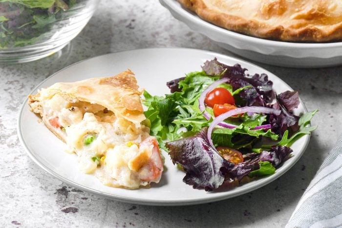 Chicken Potpie served in a plate with vegetables