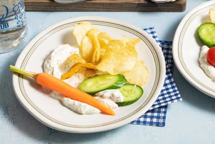 Dill Dip served with vegetables and potato chips