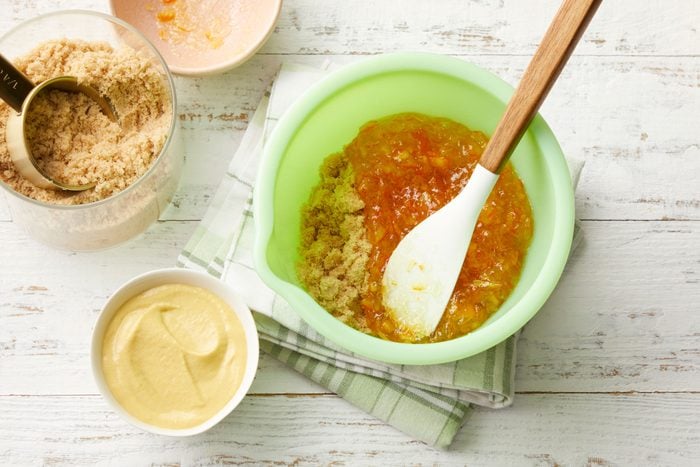 Combine the brown sugar, marmalade and mustard in a bowl
