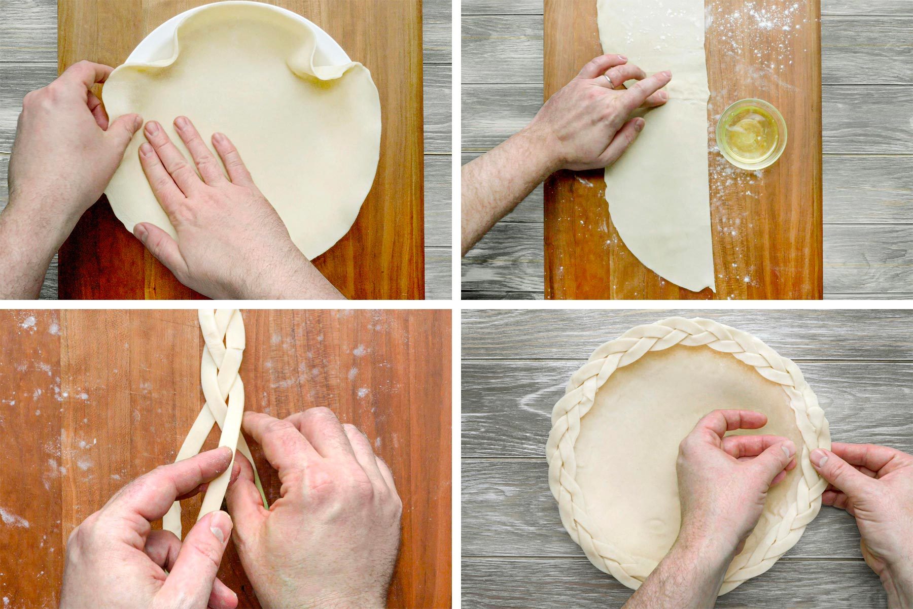 Grid of 4 images of setting the dough 