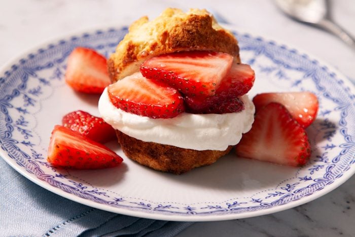 close up of a mini Strawberry Shortcake Cup on a plate