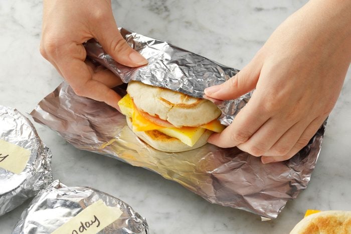 Wrapping a sandwich in a foil paper