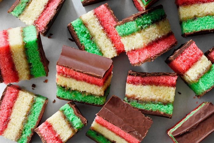 Close up shot of Italian Rainbow Cookies