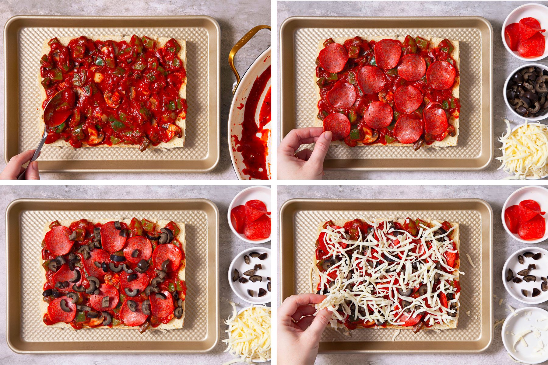 Grid of 4 images with making pizza sliders
