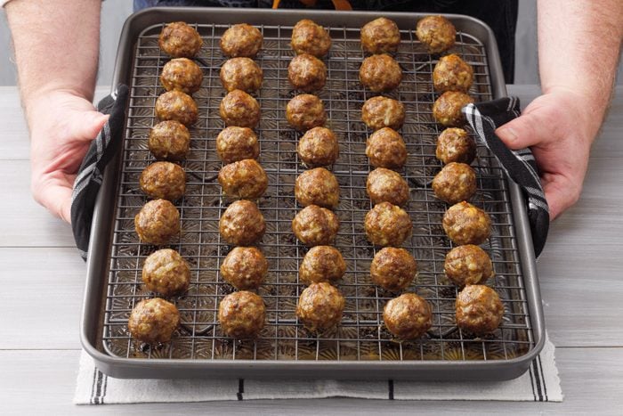 Baked Meatballs arranged on a baking tray
