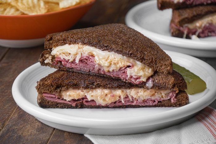 Slices of Reuben Sandwiches in a plate ready to serve