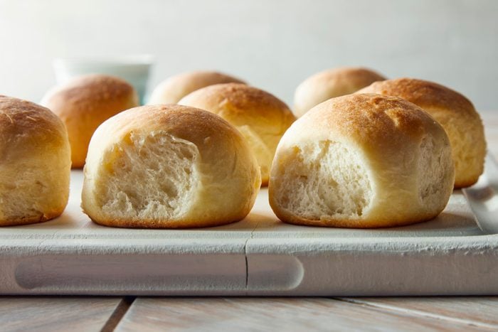 Soft Buttermilk Dinner Rolls served on a tray
