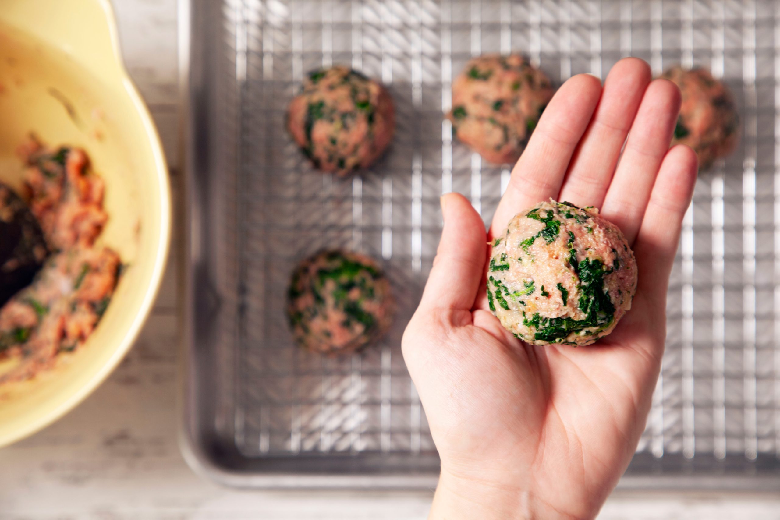 Shaping Turkey Meatballs spinach