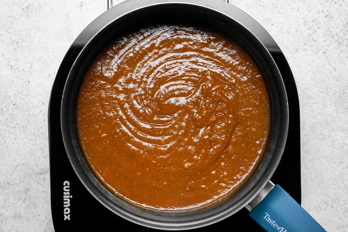 Cooked sauce in a large skillet