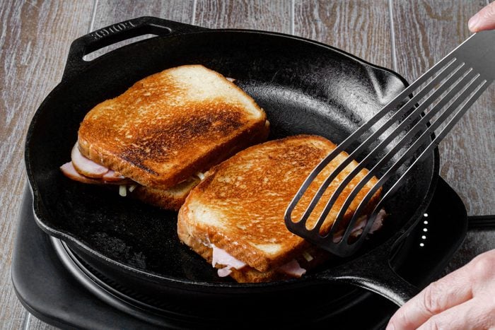 Toasting the sandwich on a large skillet 