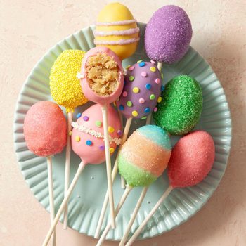 Colourful Easter Cake Pops served in a plate
