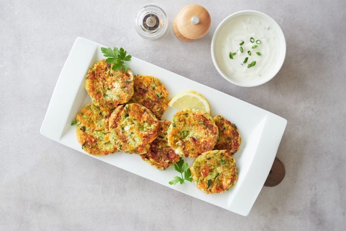 zucchini fritters made with frozen summer squash