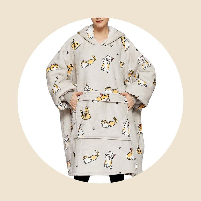 Kfubuo Wearable Blanket Hoodie For Adults Sherpa All Patterns Cat Oversized Sweatshirt Blanket With Pockets For Women