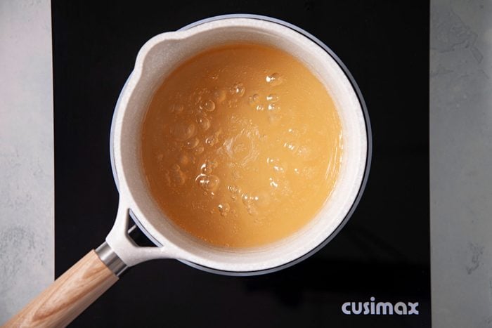 Cooking sugar mixture in a small sauce pan 
