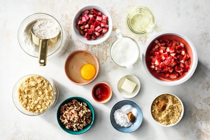 All Ingredients for Strawberry Rhubarb Muffins