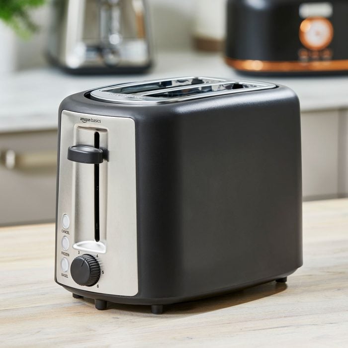 Amazon Basics Toaster on Wooden Kitchen Countertop